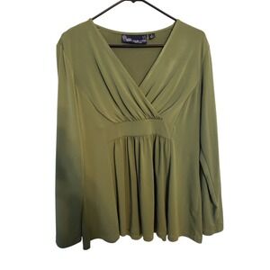 Woman's Angela Love Blouse Long Sleeve Olive‎ Plus Size